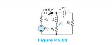 Chapter 5, Problem 5.63HP, If the switch shown in Figure P5.63 is closed at t=0 and: Vs=170VRs=7kR1=2.3kR2=7kL=30mHC=130F 