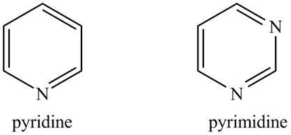 Chapter 25, Problem 25.43P, 25.43 Explain why pyrimidine is less basic than pyridine.

 