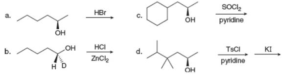Chapter 9, Problem 9.48P, 9.48 Draw the products of each reaction and indicate stereochemistry around stereogenic centers.

 