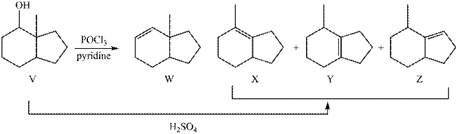 Chapter 9, Problem 9.53P, 9.53 	Although alcohol V gives a single alkene W when treated with , three isomeric 
		alkenes (X–Z) 