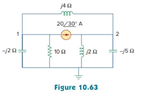 Chapter 10, Problem 14P, Calculate the voltage at nodes 1 and 2 in the circuit of Fig. 10.63 using nodal analysis. 