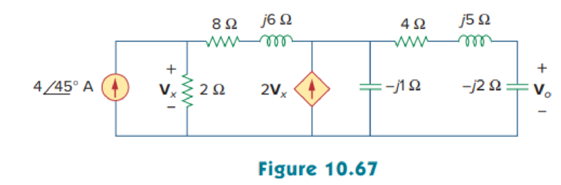 Chapter 10, Problem 18P, Use nodal analysis to obtain Vo in the circuit of Fig. 10.67 below. 