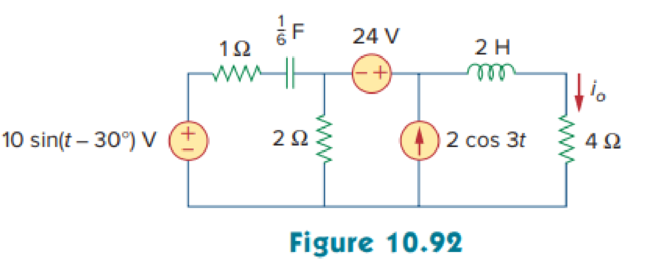 Chapter 10, Problem 47P, Determine io in the circuit of Fig. 10.92, using the superposition principle. 