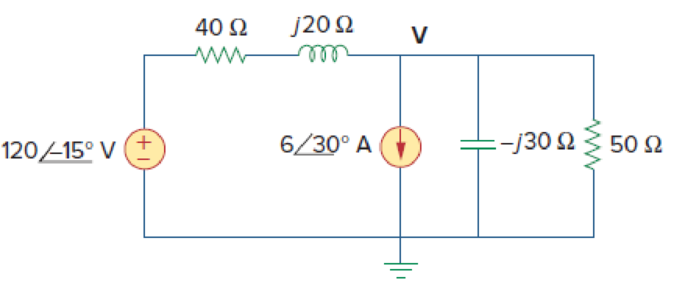 Chapter 10, Problem 54P, Rework Prob. 10.7 using source transformation. Use nodal analysis to find V in the circuit of Fig. 