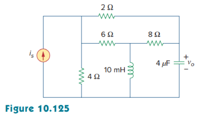 Chapter 10, Problem 83P, Use PSpice or MultiSim to find vo(t) in the circuit of Fig. 10.125. Let is = 2 cos(103t) A. 