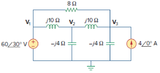 Chapter 10, Problem 86P, Use PSpice or MultiSim to find V1, V2, and V3 in the network of Fig. 10.128. Figure 10.128 