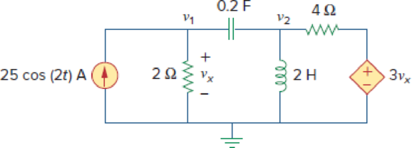 Chapter 10.2, Problem 1PP, Using nodal analysis, find v1 and v2 is in the circuit of Fig. 10.3. Figure 10.3 Answer: v1(t) = 