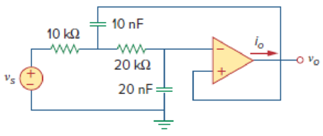 Chapter 10.7, Problem 11PP, Find vo and io in the op amp circuit of Fig. 10.32. Let vs = 12 cos 5000t V. Figure 10.32 