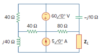 Chapter 11, Problem 18P, Find the value of ZL in the circuit of Fig. 11.49 for maximum power transfer. Figure 11.49 