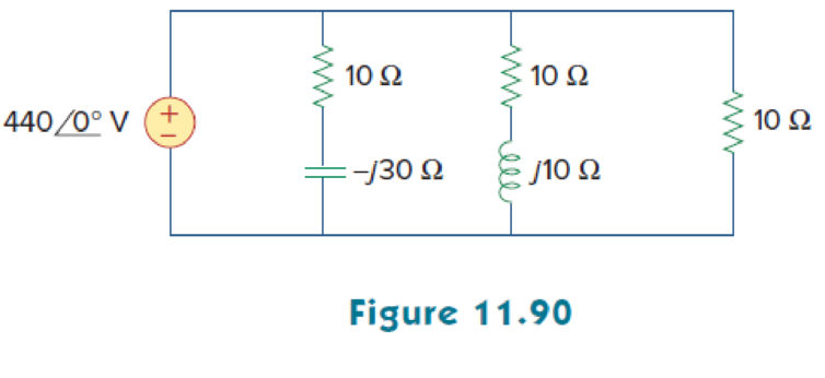 Chapter 11, Problem 75P, Consider the power system shown in Fig. 11.90. Calculate: (a) the total complex power (b) the power 