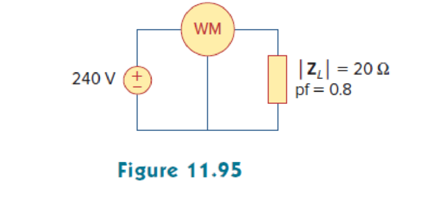 Chapter 11, Problem 80P, The circuit of Fig. 11.95 portrays a wattmeter connected into an ac network. (a) Find the magnitude 
