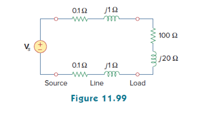Chapter 11, Problem 97CP, A power transmission system is modeled as shown in Fig. 11.99. If rms, find the average power , example  2