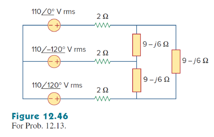 Chapter 12, Problem 13P, In the balanced three-phase Y- system in Fig. 12.46, find the line current IL and the average power 