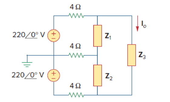 Chapter 12, Problem 60P, Use PSpice or MultiSim to determine Io in the single-phase, three-wire circuit of Fig. 12.66. Let Z1 