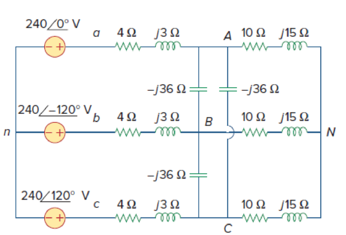Chapter 12, Problem 61P, Given the circuit in Fig. 12.67, use PSpice or MultiSim to determine currents IaA and voltage VBN. 