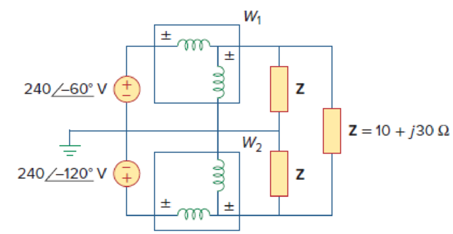 Chapter 12, Problem 73P, For the circuit displayed in Fig. 12.74, find the wattmeter readings. Figure 12.74 For Prob. 12.73. 