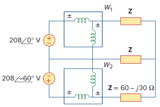 Chapter 12, Problem 74P, Predict the wattmeter readings for the circuit in Fig. 12.75. Figure 12.75 For Prob. 12.74. 