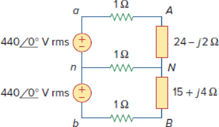 Chapter 12, Problem 86CP, For the single-phase three-wire system in Fig. 12.77, find currents IaA, IbB, and InN. Figure 12.77 