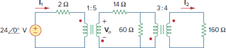 Chapter 13, Problem 61P, For the circuit in Fig. 13.126, find Il, I2, and Vo. 