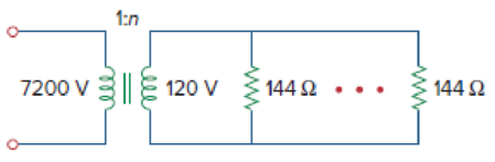 Chapter 13, Problem 95CP, Ten bulbs in parallel are supplied by a 7,200120-V transformer as shown in Fig. 13.147, where the 