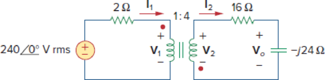 Chapter 13.5, Problem 8PP, In the ideal transformer circuit of Fig. 13.38, find Vo and the complex power supplied by the 