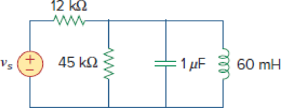 Chapter 14, Problem 29P, Let vs = 20 cos(at) V in the circuit of Fig. 14.77. Find 0, Q, and B, as seen by the capacitor. 