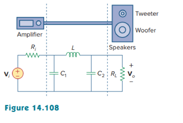 Chapter 14, Problem 96P, The crossover circuit in Fig. 14.108 is a low-pass filter that is connected to a woofer. Find the 