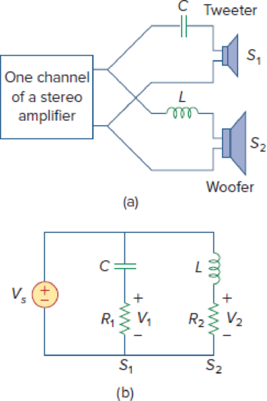 Chapter 14.12, Problem 19PP, If each speaker in Fig. 14.66 has an 8- resistance and C = 10 F, find L and the crossover frequency. 
