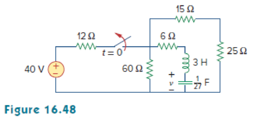 Chapter 16, Problem 25P, Calculate v(t) for t  0 in the circuit of Fig. 16.48. 