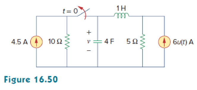 Chapter 16, Problem 27P, Find v (t) for t  0 in the circuit in Fig. 16.50. 