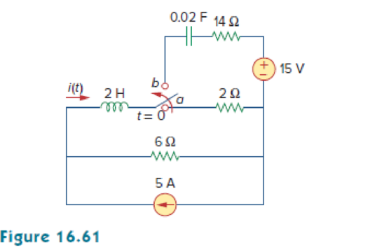 Chapter 16, Problem 38P, The switch in the circuit of Fig. 16.61 is moved from position a to b (a make before break switch) 