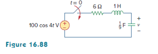 Chapter 16, Problem 65P, For the RLC circuit shown in Fig. 16.88, find the complete response if v(0) = 100 V when the switch 