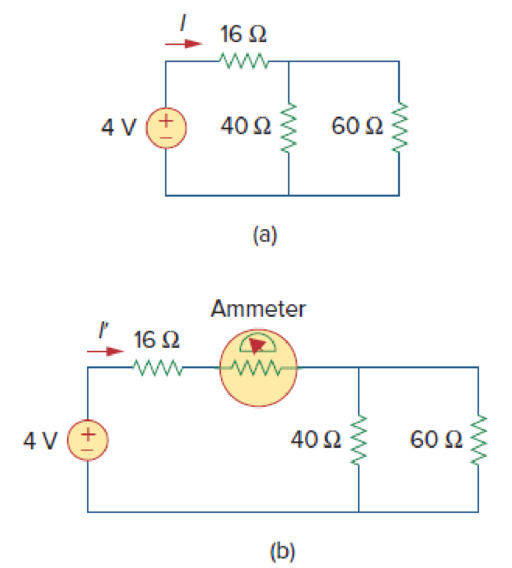 Chapter 2, Problem 68P, (a) Find the current I in the circuit of Fig. 2.128(a). (b) An ammeter with an internal resistance 