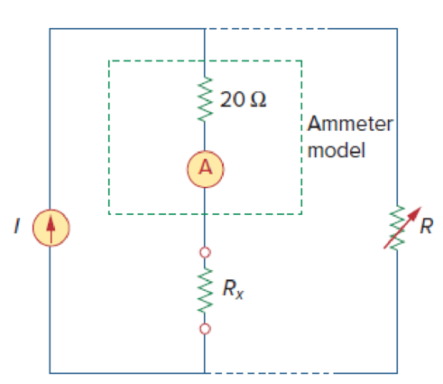 Chapter 2, Problem 73P, An ammeter model consists of an ideal ammeter in series with a 20- resistor. It is connected with a 