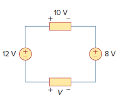 Chapter 2, Problem 8RQ, In the circuit in Fig. 2.65, V is: (a) 30 V (b) 14 V (c) 10 V (d) 6 V Figure 2.65 For Review 