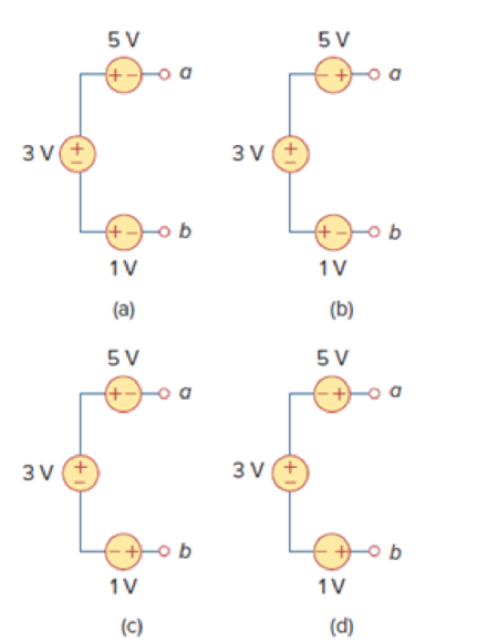 Chapter 2, Problem 9RQ, Which of the circuit in Fig. 2.66 will give you Vab = 7 V? Figure 2.66 Foe Review Question 2.9. 