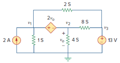 Chapter 3, Problem 16P, Determine voltages v1 through v3 in the circuit of Fig. 3.65 using nodal analysis. Figure 3.65 For 