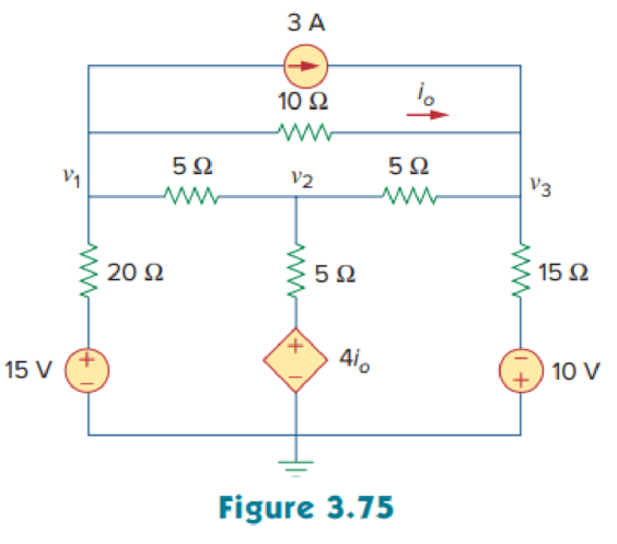 Chapter 3, Problem 26P, Calculate the node voltages v1, v2, and v3 in the circuit of Fig. 3.75. 