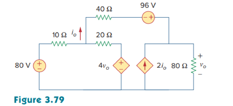 Chapter 3, Problem 30P, Using nodal analysis, find vo and io in the circuit of Fig. 3.79. 