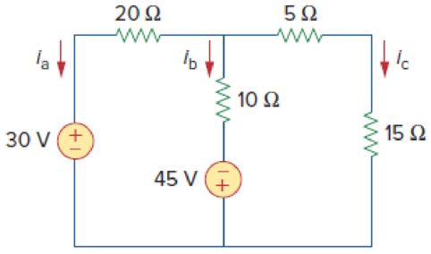 Chapter 3, Problem 36P, Use mesh analysis to obtain ia, ib, and ic in the circuit in Fig. 3.84. Figure 3.84 For Prob. 3.36. 