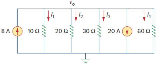 Chapter 3, Problem 3P, Find the currents I1 through I4 and the voltage vo in the circuit of Fig. 3.52. Figure 3.52 For 
