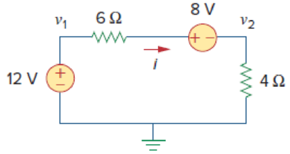 Chapter 3, Problem 3RQ, For the circuit in Fig. 3.47, v1 and v2 are related as: (a)v1 = 6i + 8 + v2 (b)v1 = 6i  8 + v2 (c)v1 