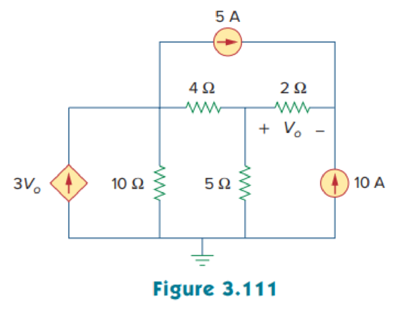 Chapter 3, Problem 67P, Obtain the node-voltage equations for the circuit in Fig. 3.111 by inspection. Then solve for Vo. 