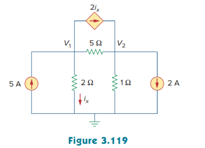 Chapter 3, Problem 77P, Solve for V1 and V2 in the circuit of Fig. 3.119 using PSpice or MultiSim. 