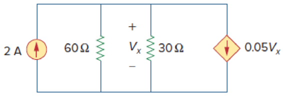 Chapter 3, Problem 7P, Apply nodal analysis to solve for Vx in the circuit of Fig. 3.56. Figure 3.56 For Prob. 3.7. 