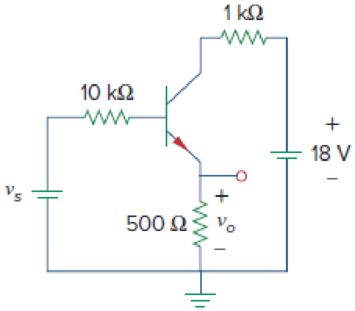 Chapter 3, Problem 90P, Calculate vs for the transistor in Fig. 3.126 given that v0 = 6V,  = 90, VBE = 0.7 V. Figure 3.126 