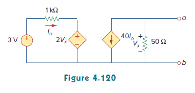 Chapter 4, Problem 54P, Find the Thevenin equivalent between terminals a-b of the circuit in Fig. 4.120. 