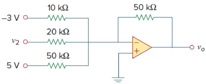 Chapter 5, Problem 39P, For the op amp circuit in Fig. 5.76, determine the value of v2 in order to make vo = 16.5 V. Figure 