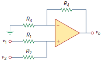 Chapter 5, Problem 44P, Show that the output voltage vo of the circuit in Fig. 5.78 is vo=(R3+R4)R3(R1+R2)(R2v1+R1v2) Figure 