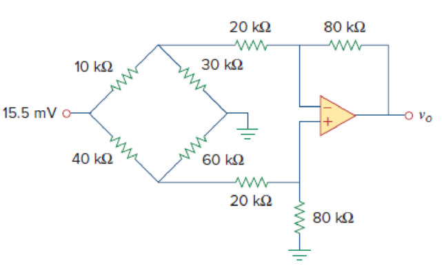 Chapter 5, Problem 48P, The circuit in Fig. 5.80 is a differential amplifier driven by a bridge. Find vo. 